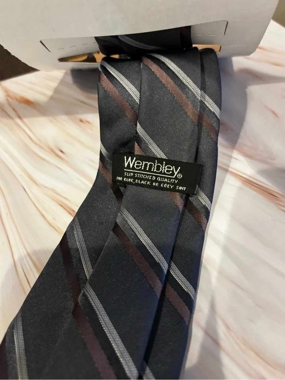 Men's Black Tie with Brown and Gray Diagonal Stripes